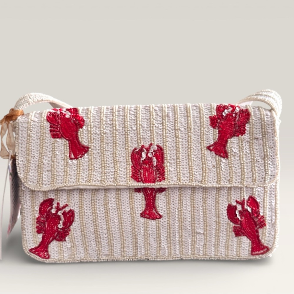 NEW Beaded Lobster Shoulder Bag - Viral Coastal Summer Collector’s Bag Red - Picture 2 of 7